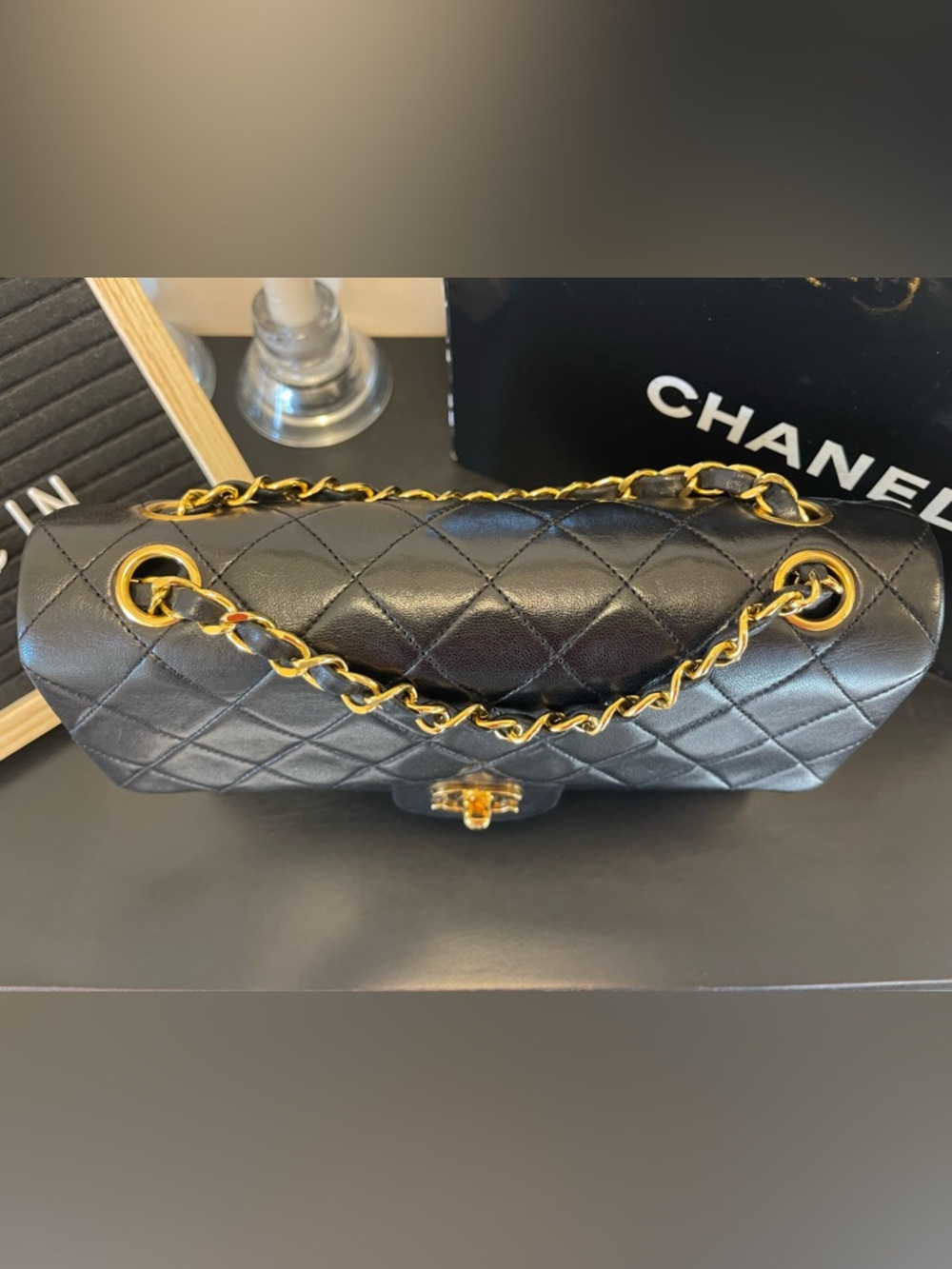 CHANEL Black Quilted Shoulder Bag with Gold Chain - Picture 3 of 16